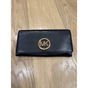 Michael Kors Fulton Continental Flap Wallet in Black Leather